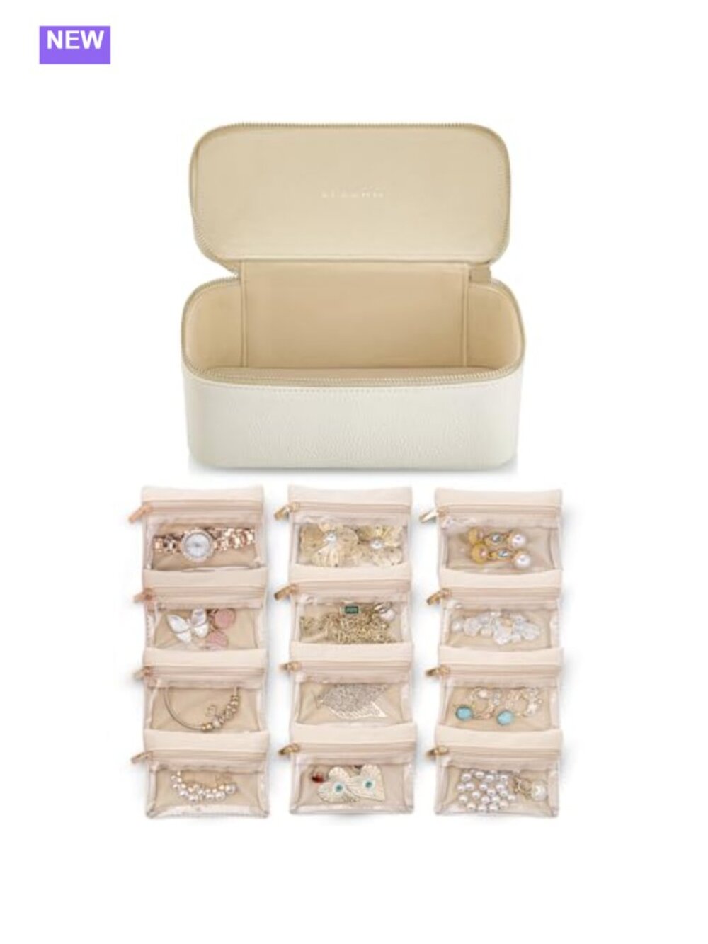 Travel Jewelry Case with 12 Velvet Pockets PU Leather Organizer Gift Box